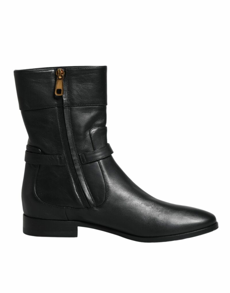 Dolce & Gabbana Black Leather Logo Mid Calf Boots Shoes - Image 8