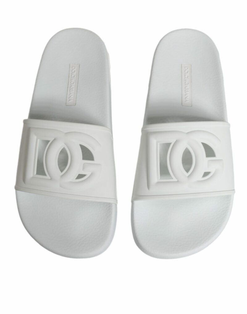 Dolce & Gabbana White Rubber Slides Sandals Beachwear Shoes - Image 3