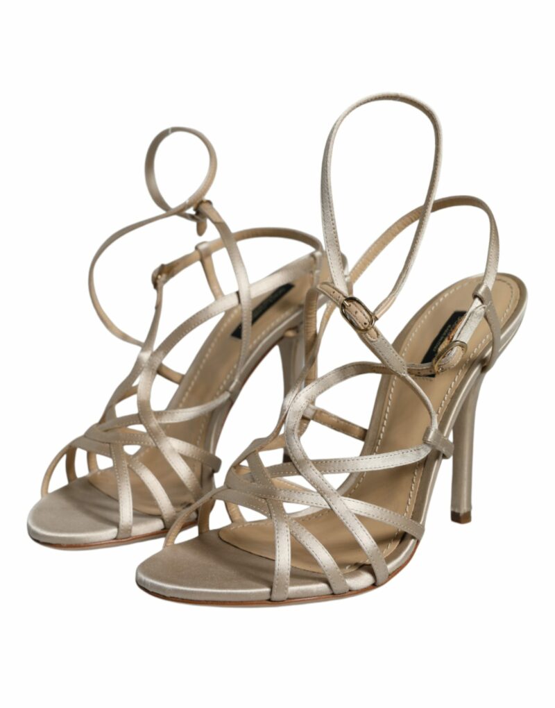 Dolce & Gabbana Beige Leather Stiletto Heels Sandals Shoes - Image 3