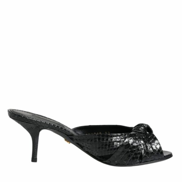 Dolce & Gabbana Black Leather Heels Slides Sandals Shoes