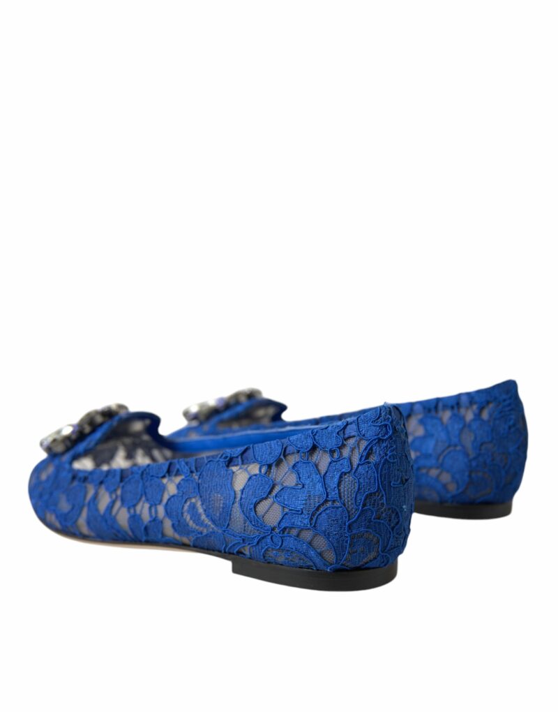 Dolce & Gabbana Blue Lace Crystal Ballet Flats Loafers Shoes - Image 4