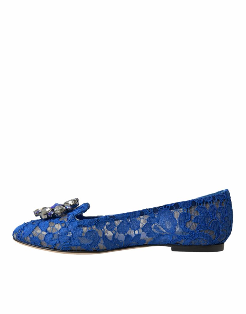 Dolce & Gabbana Blue Lace Crystal Ballet Flats Loafers Shoes - Image 5