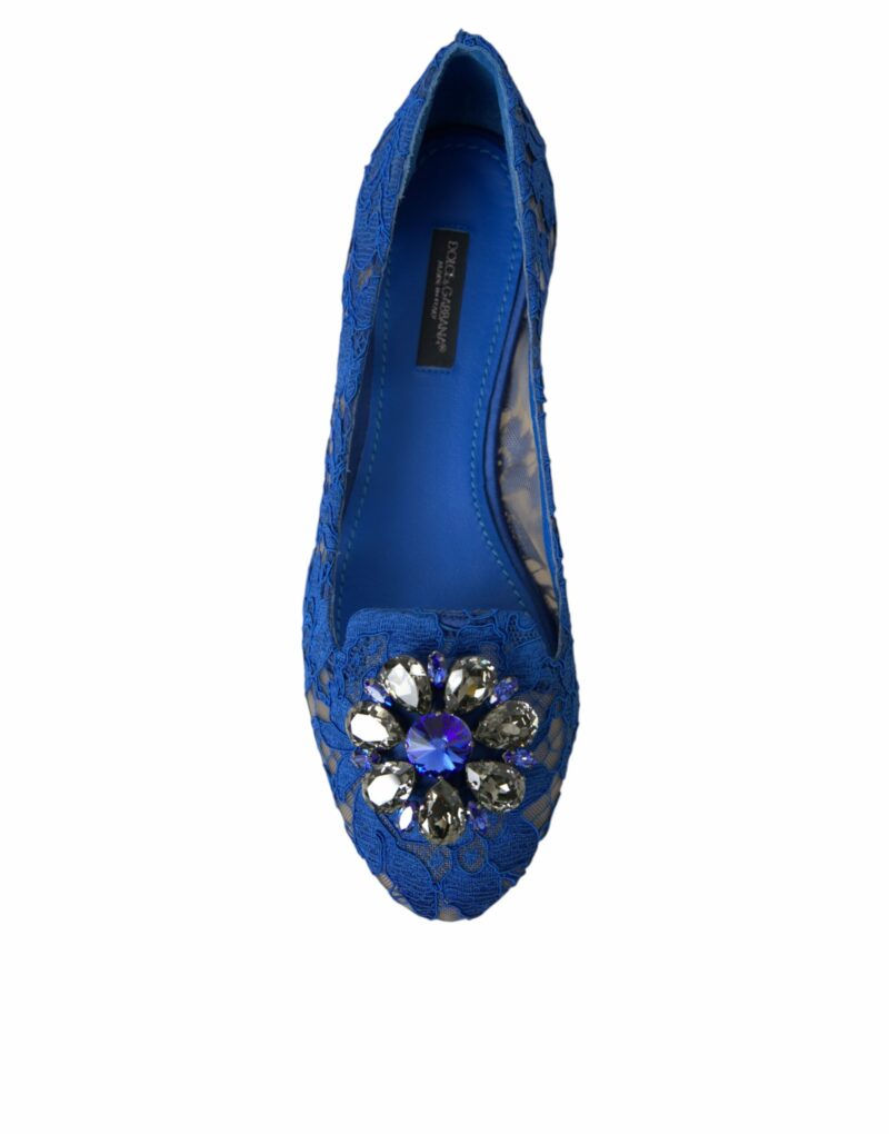 Dolce & Gabbana Blue Lace Crystal Ballet Flats Loafers Shoes - Image 6
