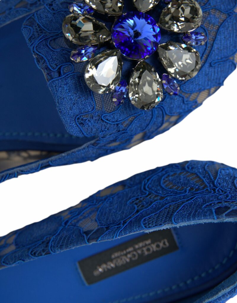 Dolce & Gabbana Blue Lace Crystal Ballet Flats Loafers Shoes - Image 7