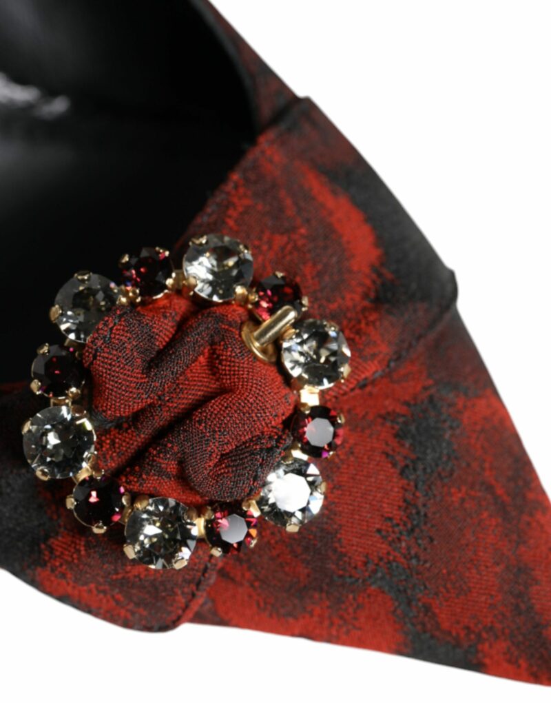 Dolce & Gabbana Black Red Floral Crystal Heel Slingback Shoes - Image 7