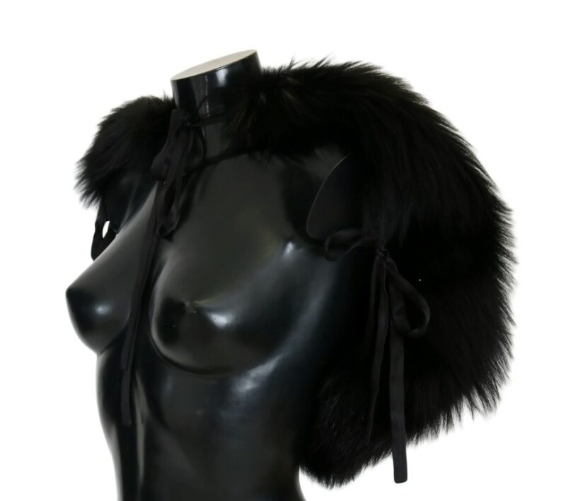 Dolce & Gabbana Elegant Black Silver Fox Fur Wrap Scarf - Image 2