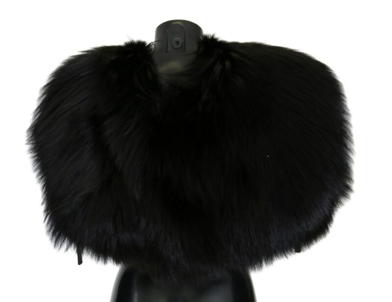 Dolce & Gabbana Elegant Black Silver Fox Fur Wrap Scarf - Image 3