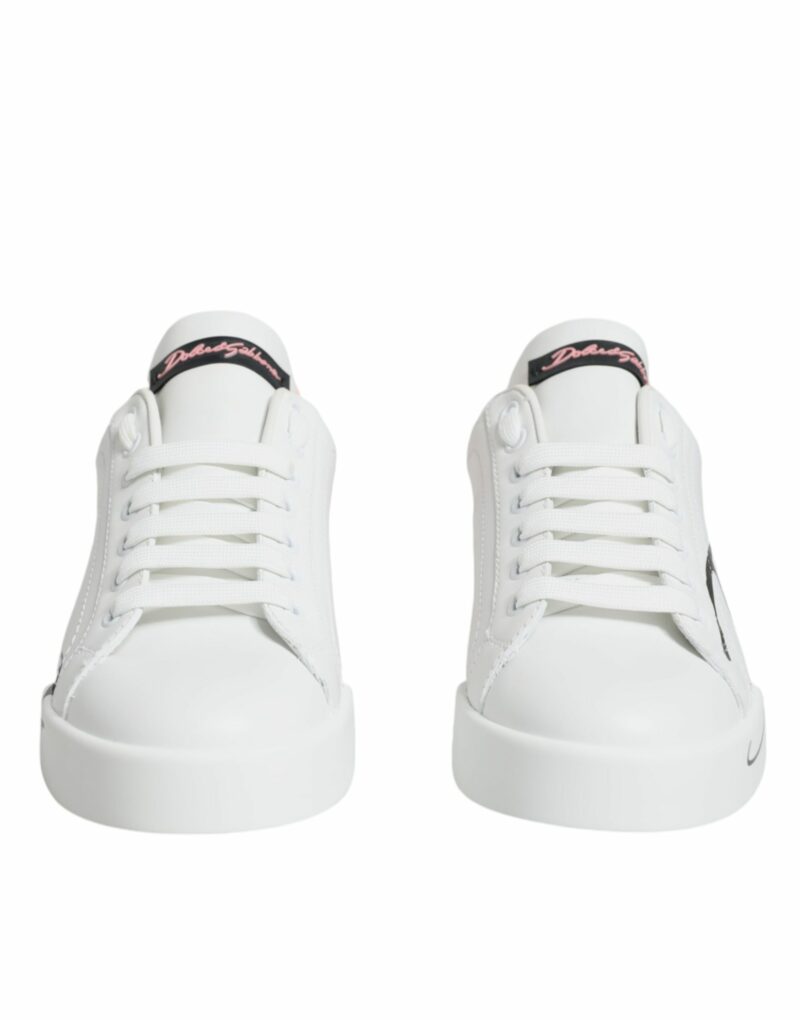 Dolce & Gabbana White Pink Portofino Low Top Sneakers Shoes - Image 2