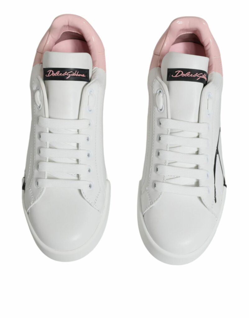 Dolce & Gabbana White Pink Portofino Low Top Sneakers Shoes - Image 3