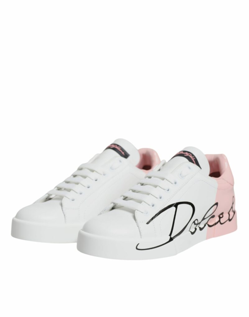 Dolce & Gabbana White Pink Portofino Low Top Sneakers Shoes - Image 4