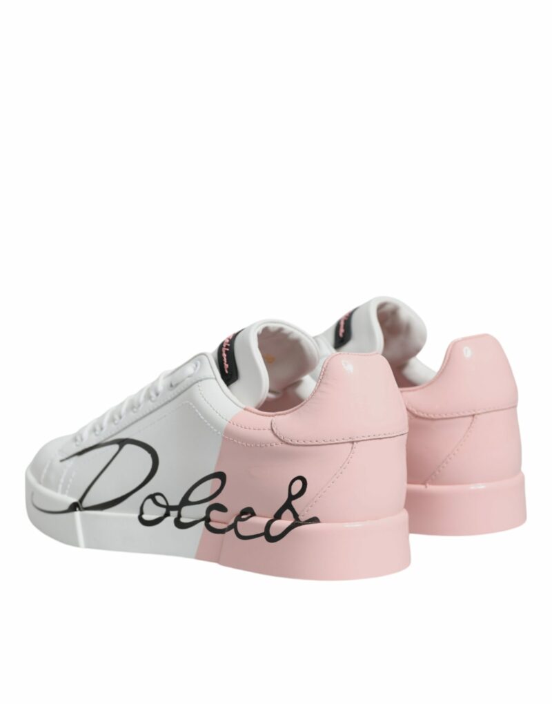 Dolce & Gabbana White Pink Portofino Low Top Sneakers Shoes - Image 5