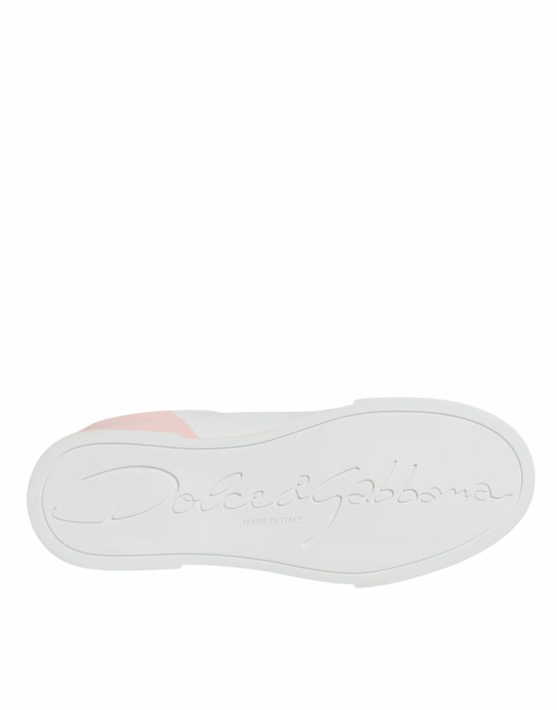 Dolce & Gabbana White Pink Portofino Low Top Sneakers Shoes - Image 6