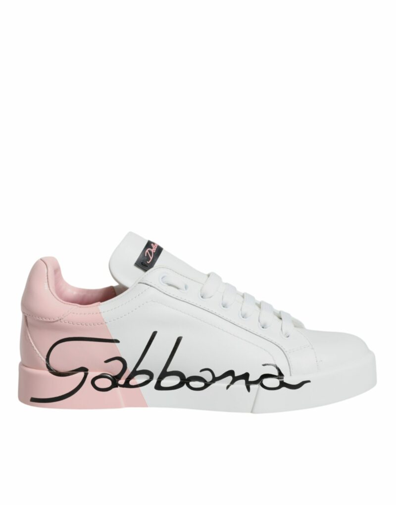 Dolce & Gabbana White Pink Portofino Low Top Sneakers Shoes - Image 7