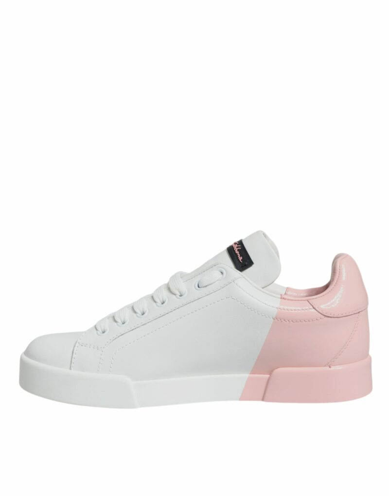 Dolce & Gabbana White Pink Portofino Low Top Sneakers Shoes - Image 8