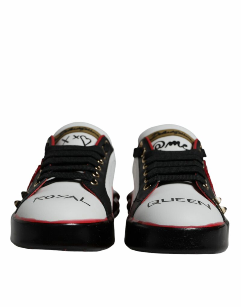 Dolce & Gabbana White Red Crystals Leather Portofino Sneakers Shoes - Image 2