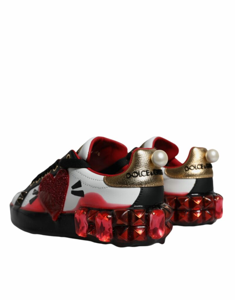 Dolce & Gabbana White Red Crystals Leather Portofino Sneakers Shoes - Image 4