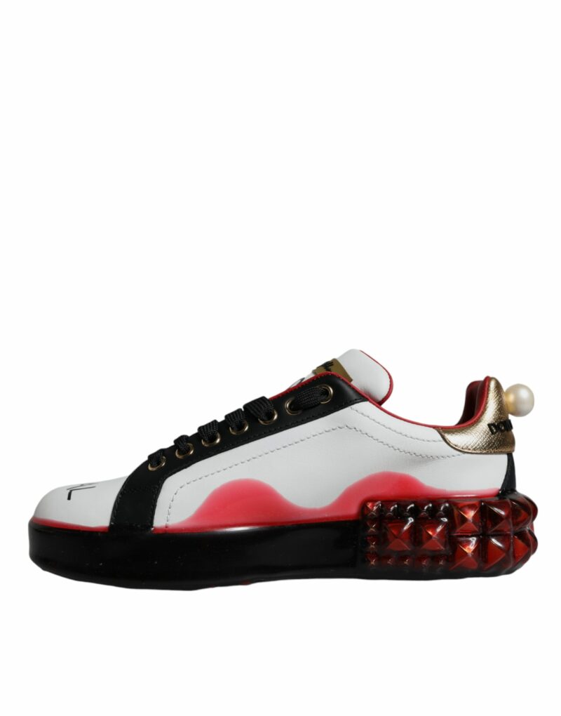 Dolce & Gabbana White Red Crystals Leather Portofino Sneakers Shoes - Image 5