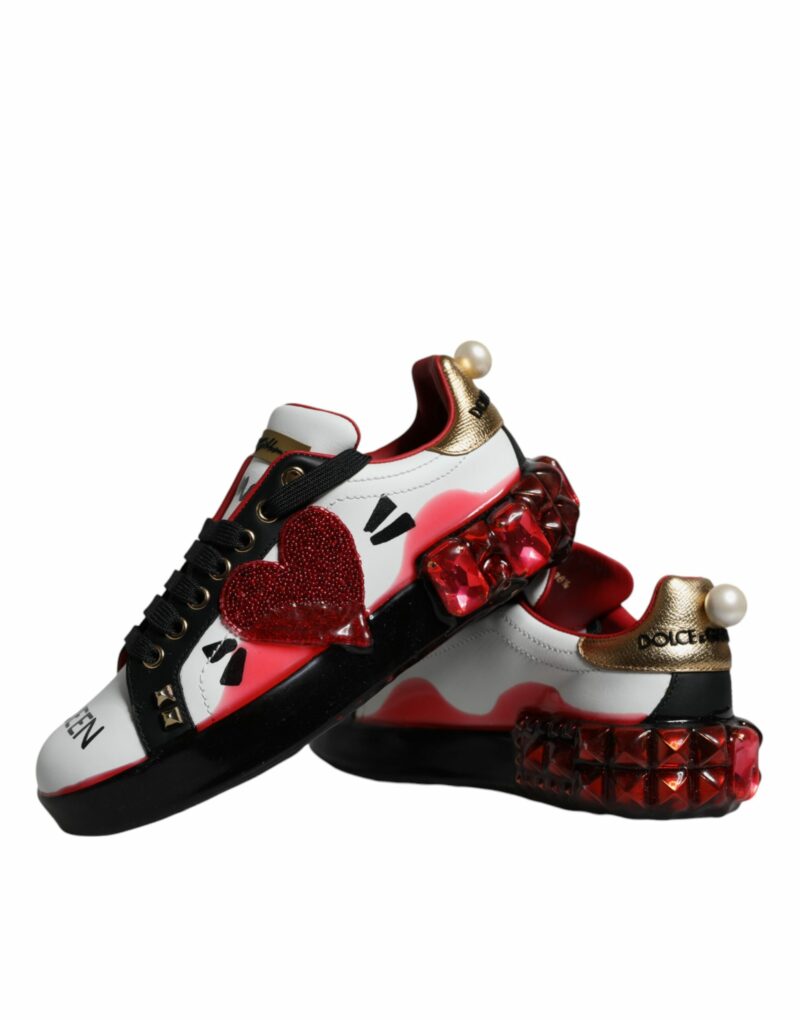 Dolce & Gabbana White Red Crystals Leather Portofino Sneakers Shoes - Image 7