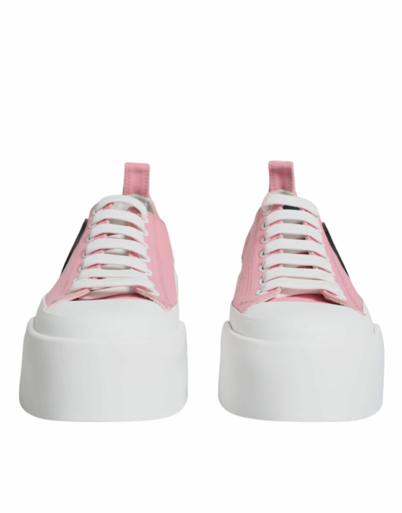 Dolce & Gabbana Pink White Canvas Logo Low Top Sneakers Shoes - Image 2