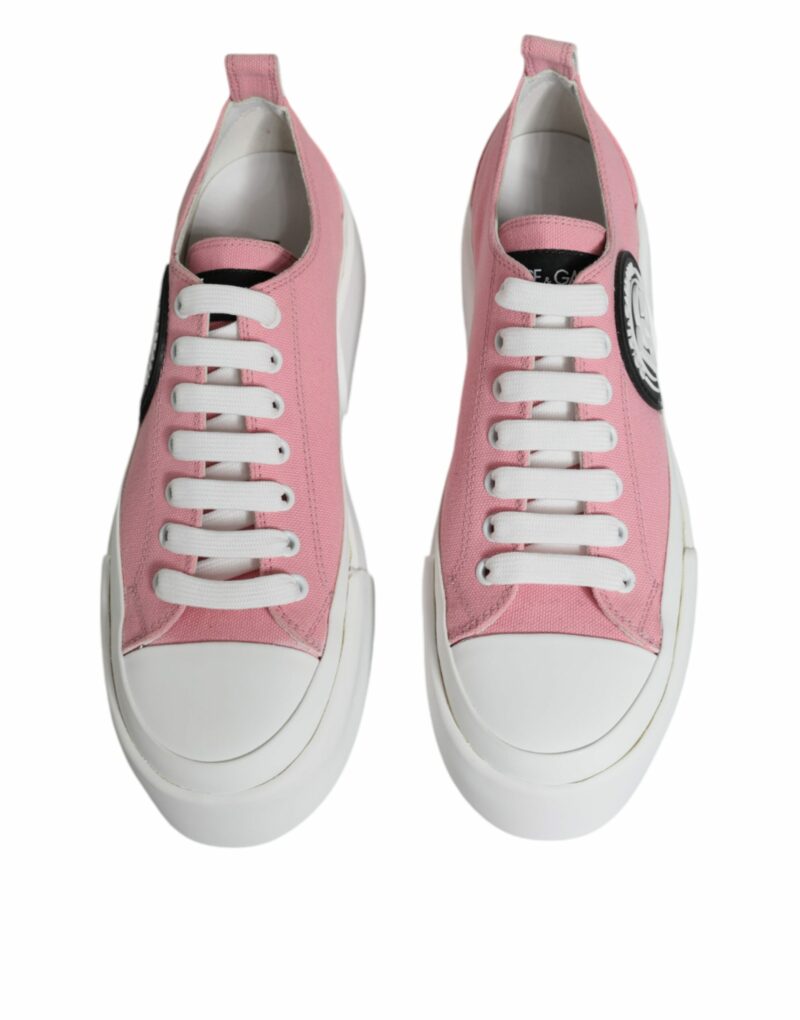 Dolce & Gabbana Pink White Canvas Logo Low Top Sneakers Shoes - Image 3