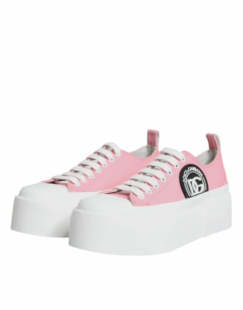 Dolce & Gabbana Pink White Canvas Logo Low Top Sneakers Shoes - Image 4