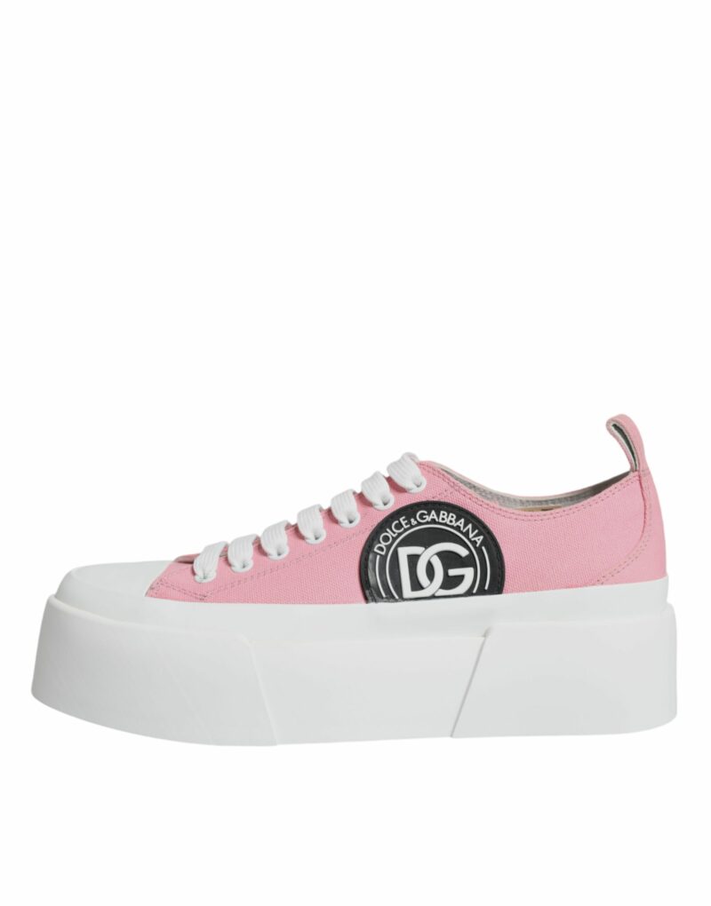 Dolce & Gabbana Pink White Canvas Logo Low Top Sneakers Shoes - Image 6