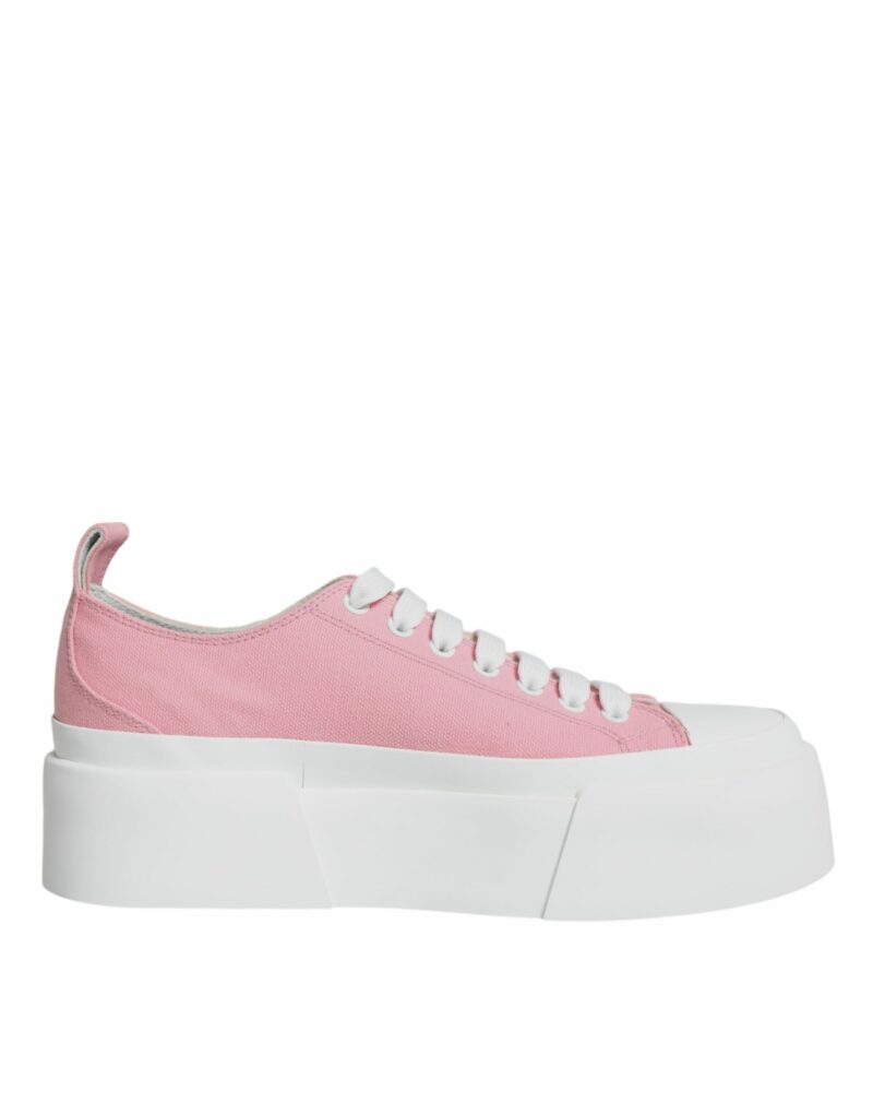 Dolce & Gabbana Pink White Canvas Logo Low Top Sneakers Shoes - Image 7