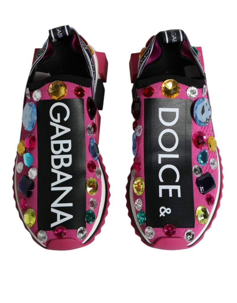 Dolce & Gabbana Pink Sorrento Crystals Low Top Sneakers Shoes - Image 3