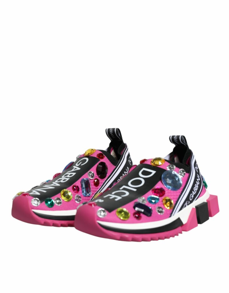 Dolce & Gabbana Pink Sorrento Crystals Low Top Sneakers Shoes - Image 4