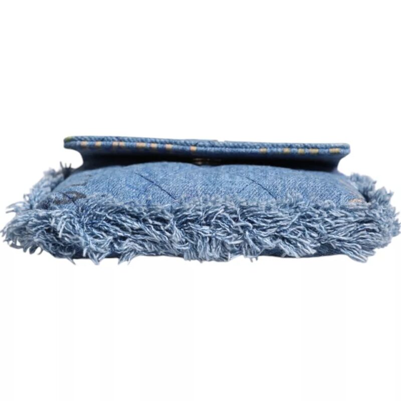 Chanel Denim Mood Flap Micro Logo Printed Fringed Shoulder Bag - Image 4