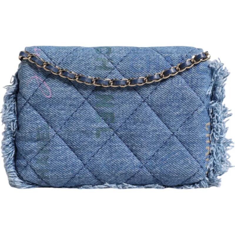 Chanel Denim Mood Flap Micro Logo Printed Fringed Shoulder Bag - Image 2