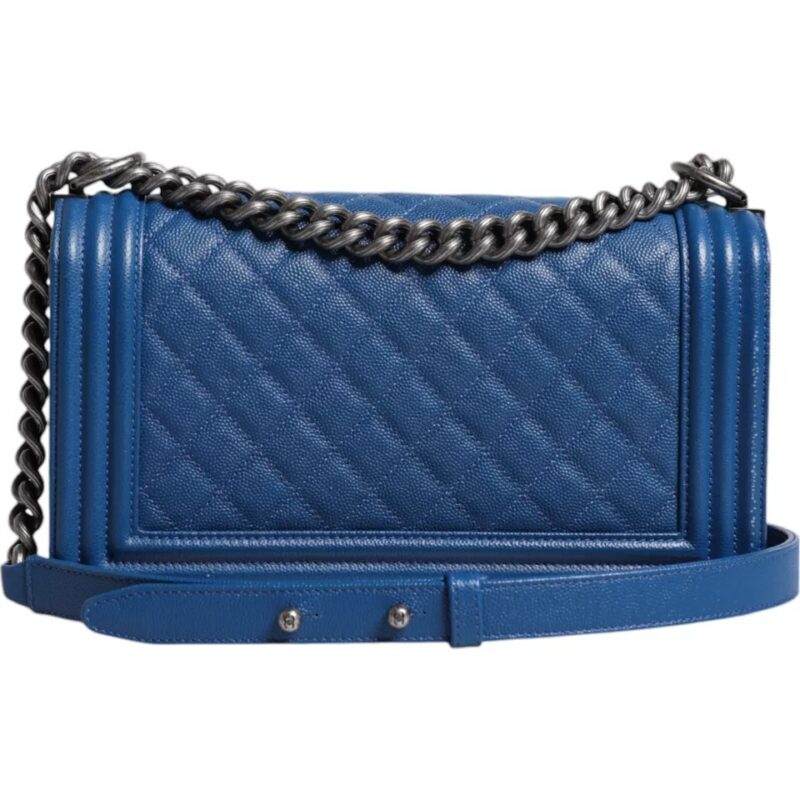 Chanel Blue Lambskin Double Chain Leather Medium Shoulder Bag - Image 3