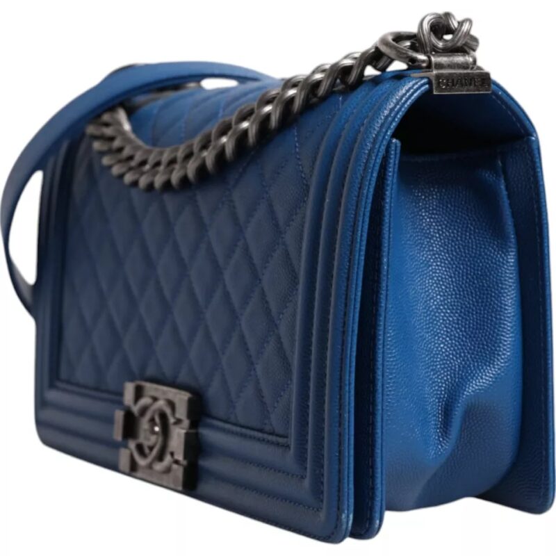 Chanel Blue Lambskin Double Chain Leather Medium Shoulder Bag - Image 2