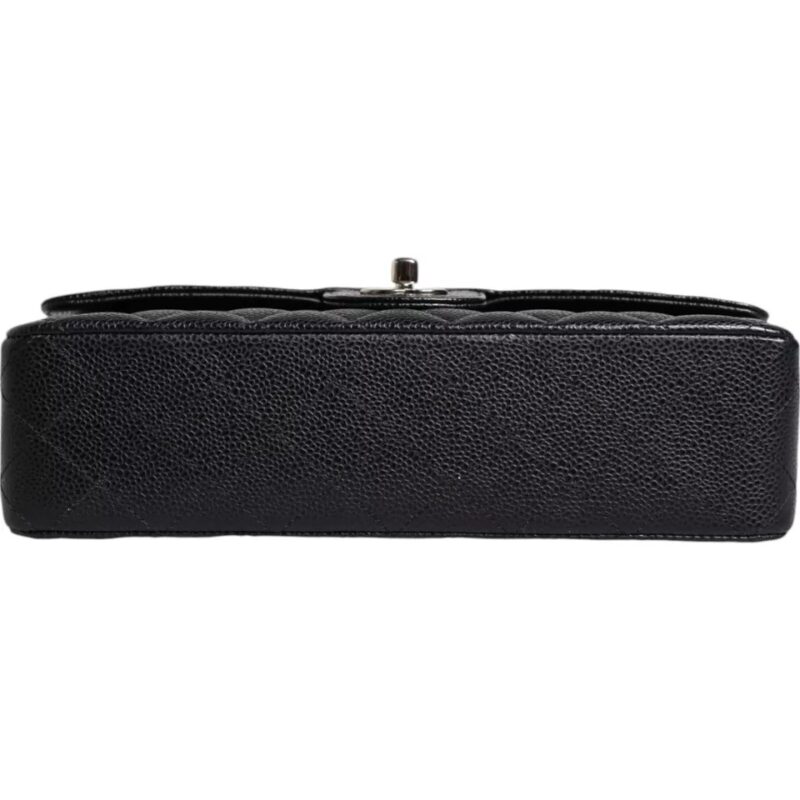 Chanel Black Caviar Medium Classic Double Flap Shoulder Quilted Silver Bag - Image 4
