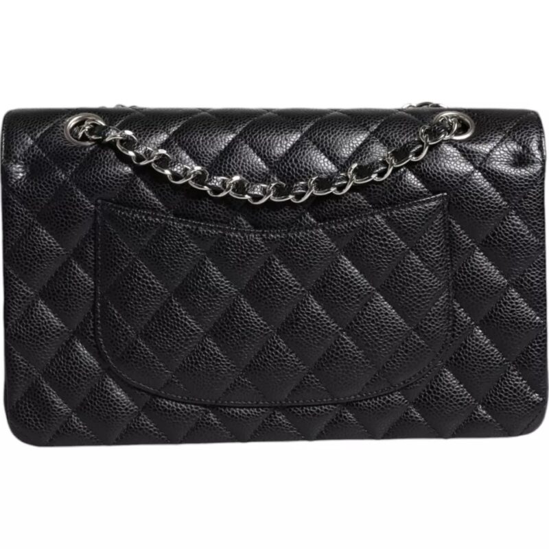 Chanel Black Caviar Medium Classic Double Flap Shoulder Quilted Silver Bag - Image 3