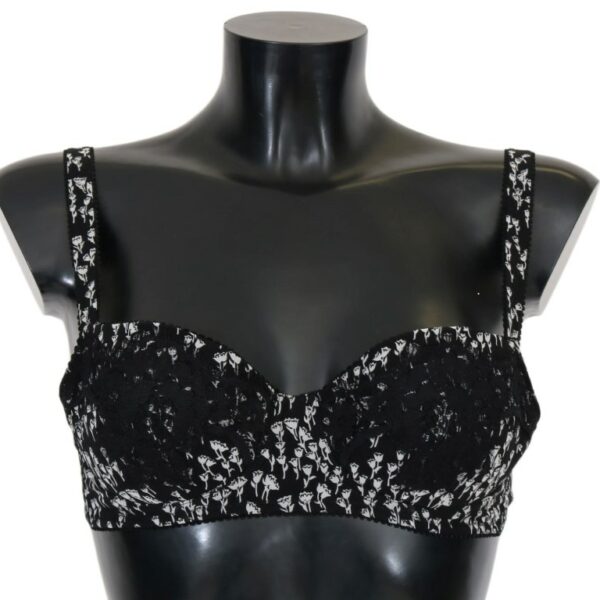 Dolce & Gabbana Elegant Black Floral Lace Silk Bra
