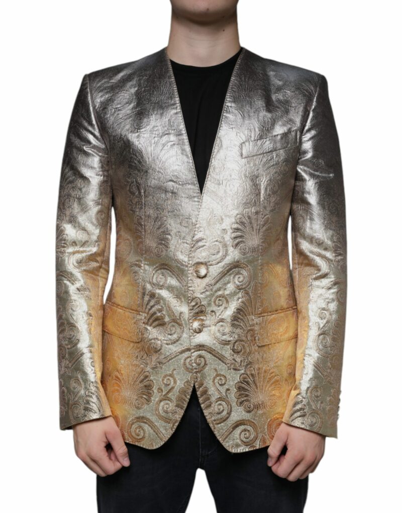 Dolce & Gabbana Gold Jacquard Single Breasted Dress Blazer - Image 2