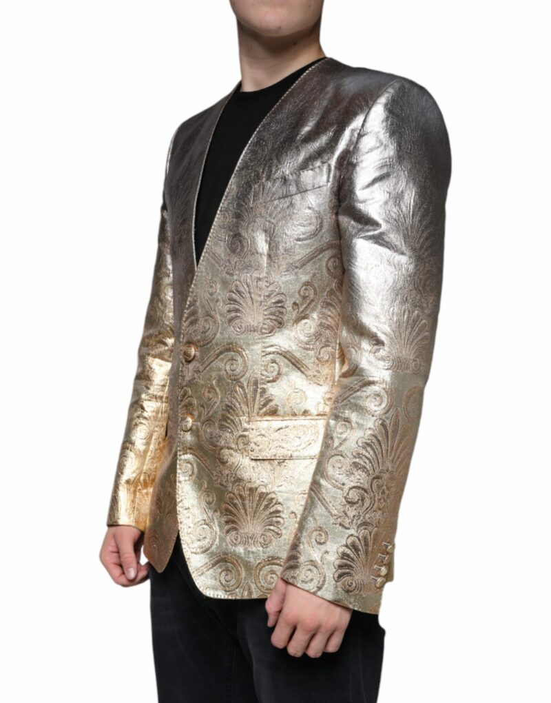 Dolce & Gabbana Gold Jacquard Single Breasted Dress Blazer - Image 3