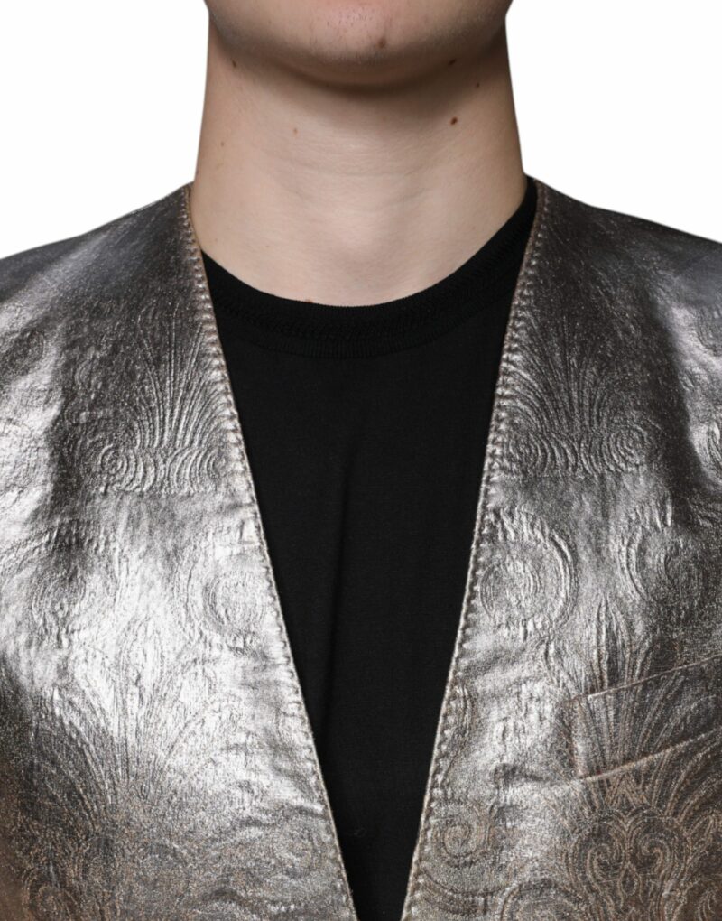 Dolce & Gabbana Gold Jacquard Single Breasted Dress Blazer - Image 5
