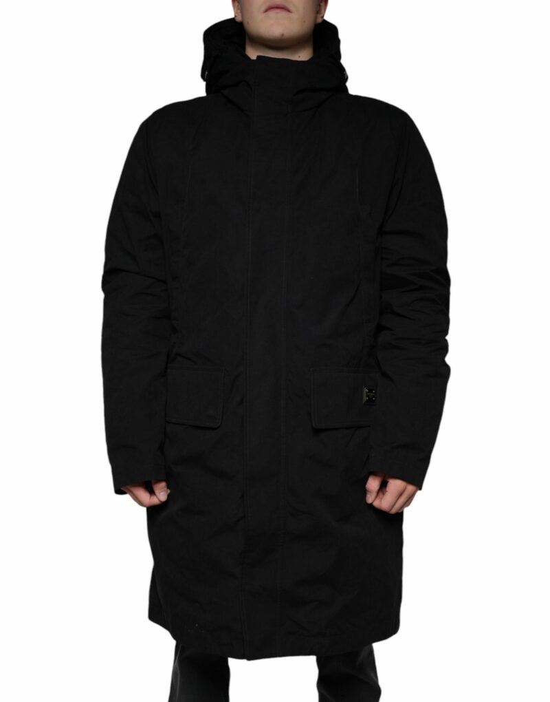 Dolce & Gabbana Black Hooded Parka Cotton Trench Coat Jacket - Image 2