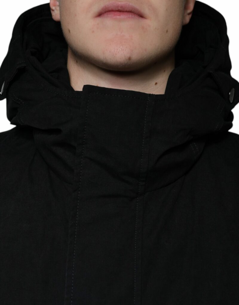 Dolce & Gabbana Black Hooded Parka Cotton Trench Coat Jacket - Image 5