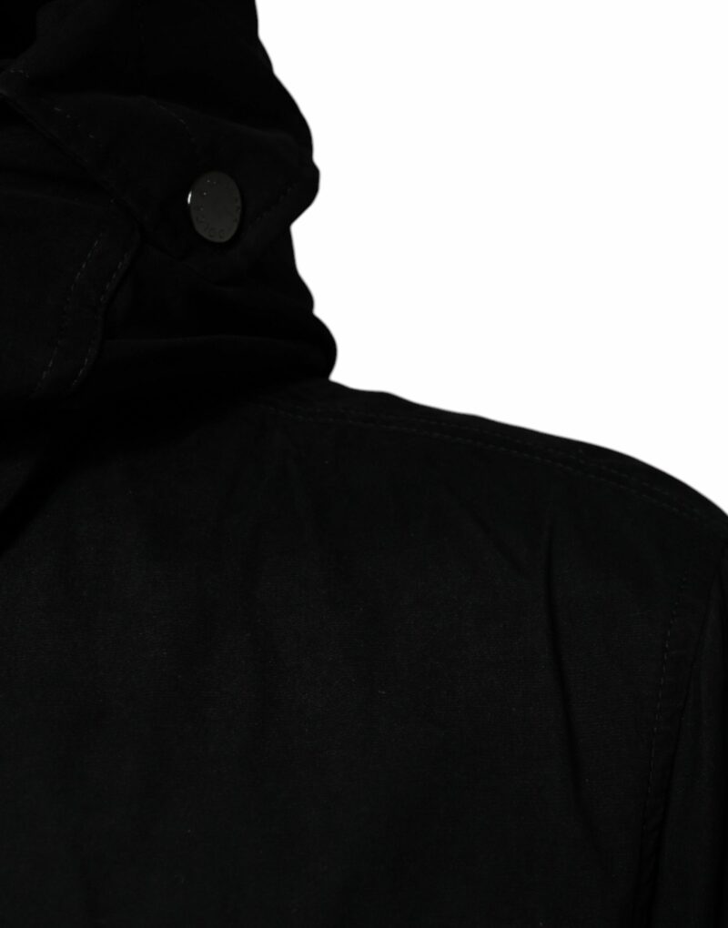 Dolce & Gabbana Black Hooded Parka Cotton Trench Coat Jacket - Image 6