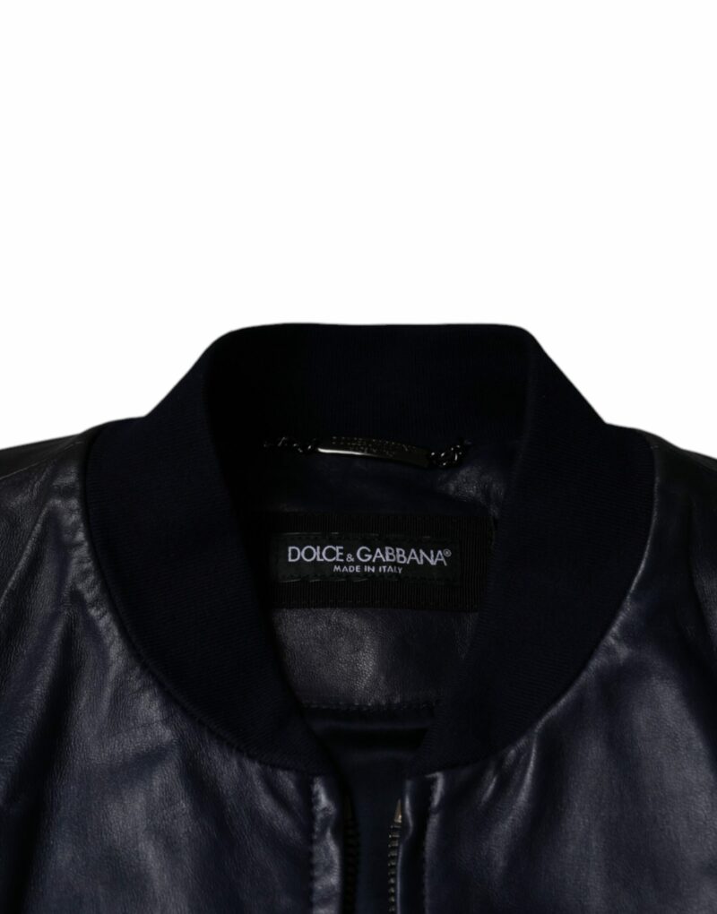 Dolce & Gabbana Blue Lambskin Leather Full Zip Biker Jacket - Image 7