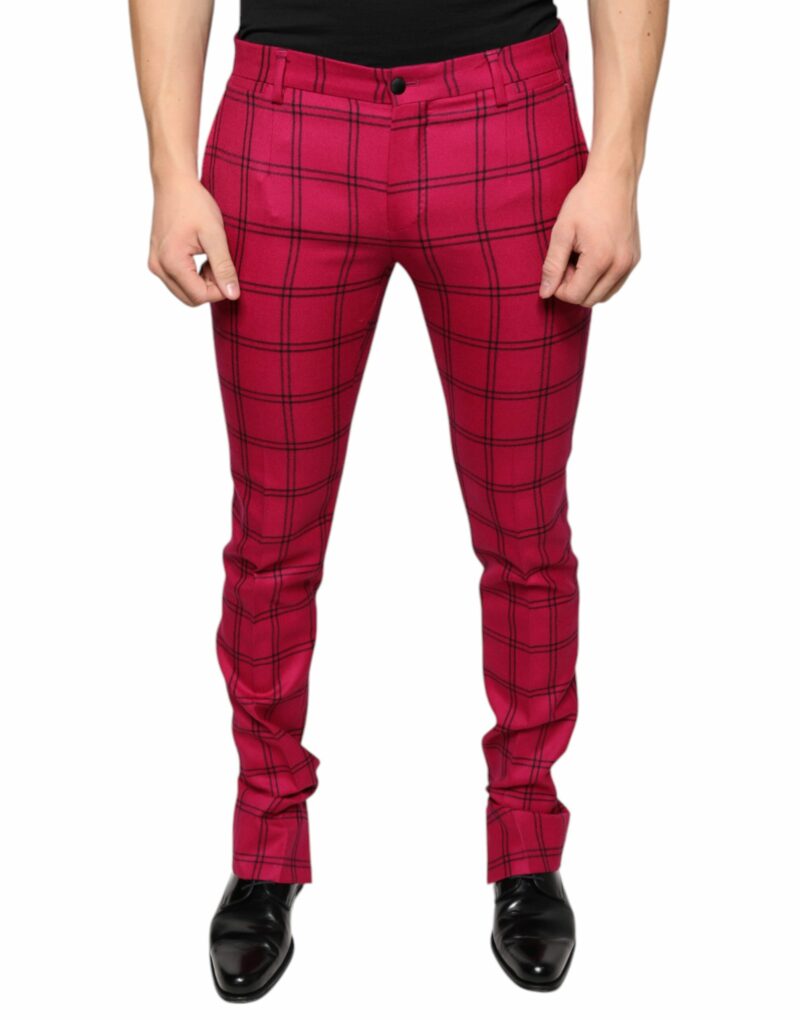 Dolce & Gabbana Pink Checkered Wool Skinny Pants - Image 2