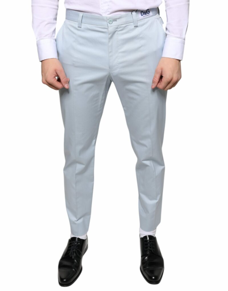 Dolce & Gabbana Light Blue Cotton Dress Pants - Image 2