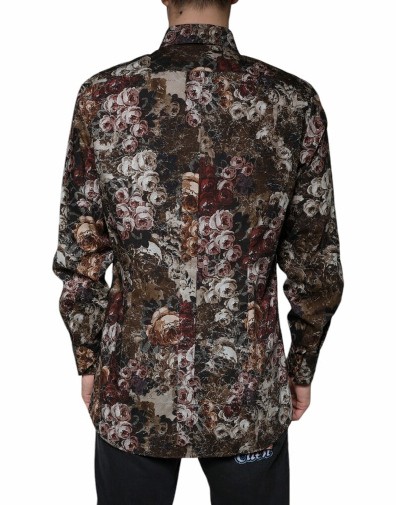 Dolce & Gabbana Multicolor Floral Cotton Men Dress GOLD Shirt - Image 4