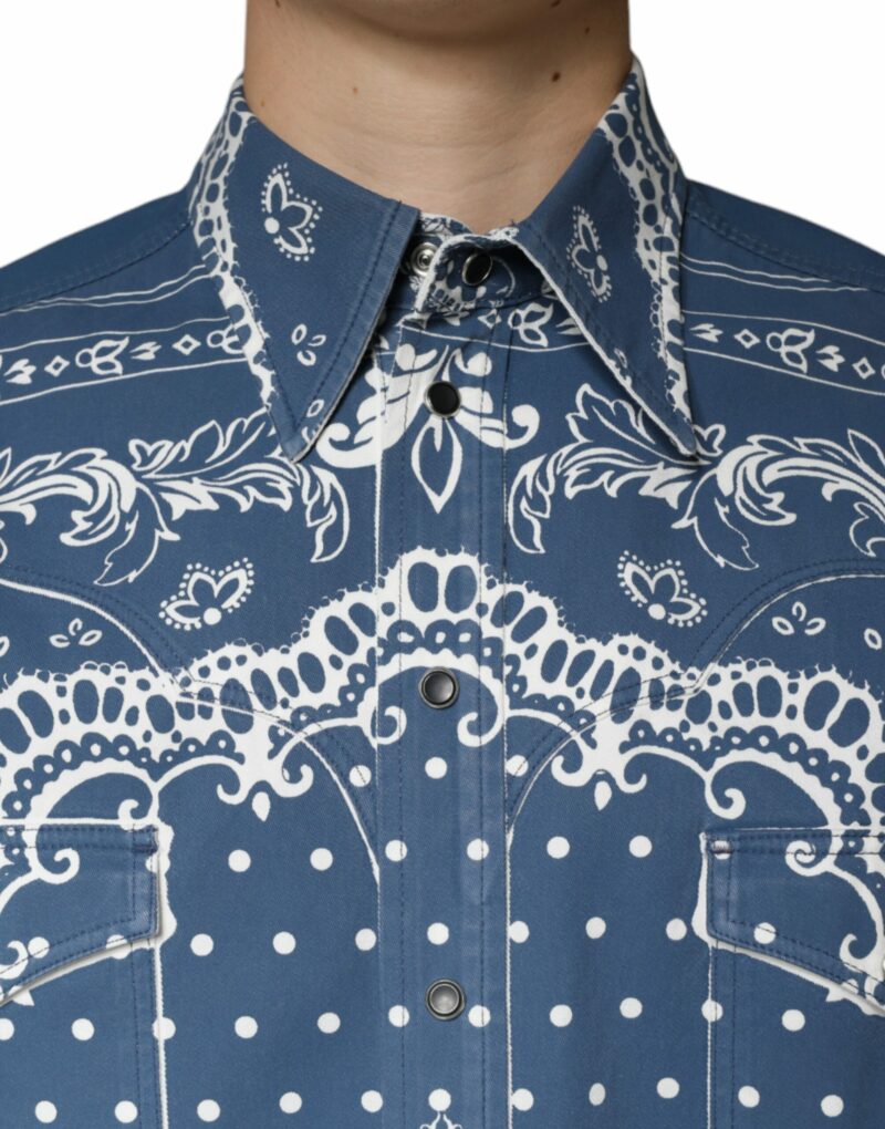 Dolce & Gabbana Blue White Bandana Print Cotton Casual Shirt - Image 5
