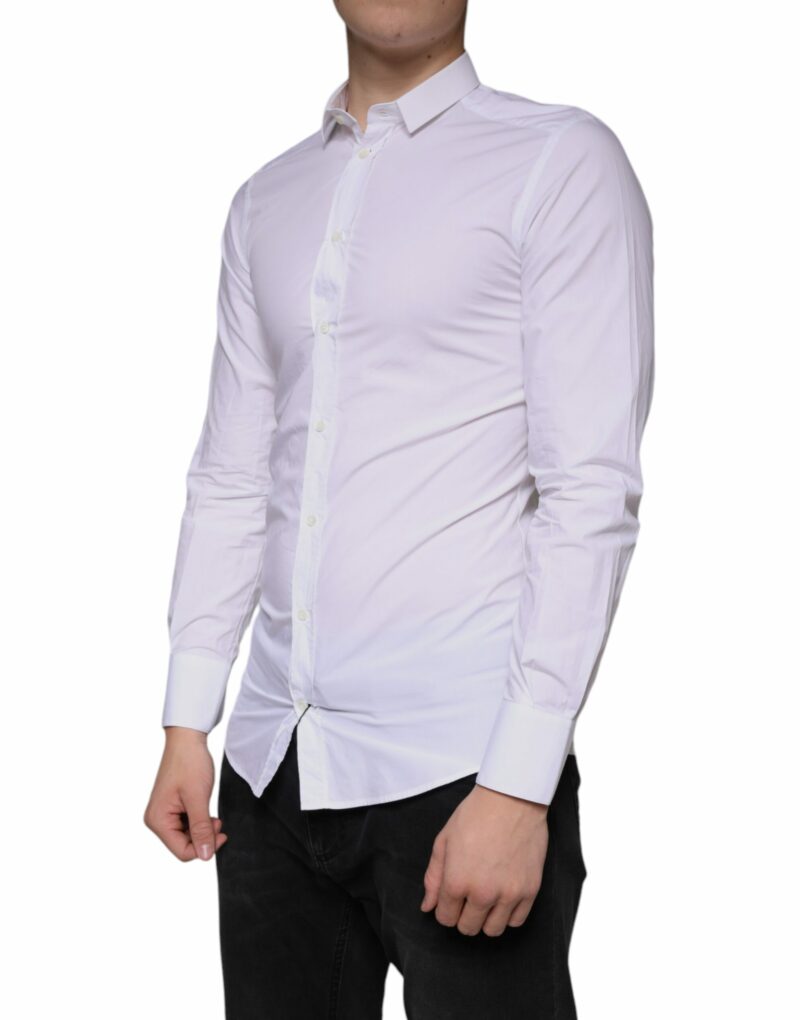 Dolce & Gabbana White Cotton Dress GOLD Formal Collared Shirt - Image 3