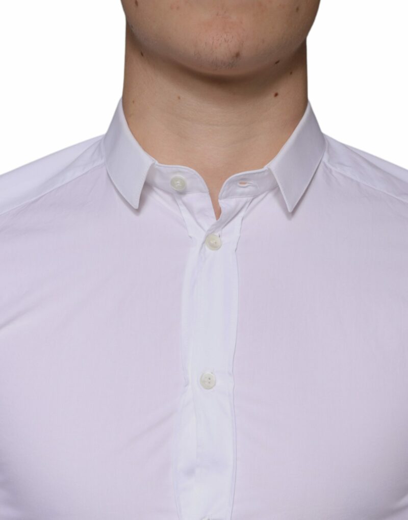 Dolce & Gabbana White Cotton Dress GOLD Formal Collared Shirt - Image 5