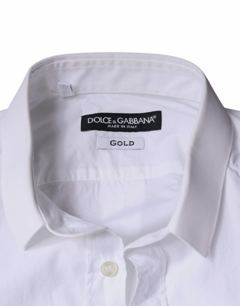 Dolce & Gabbana White Cotton Dress GOLD Formal Collared Shirt - Image 7